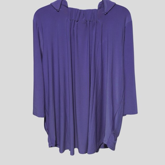 Attitudes by Renée Draped Collar Smock Back Tunic Top Purple Effortless Style 1X - Picture 2 of 4